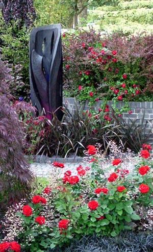 A New Zealand sculpture demonstrates the garden designers' influences. A New Zealand sculpture demonstrates the garden designers' influences.