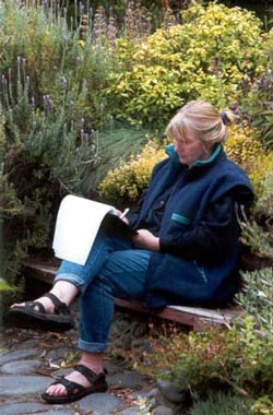 Moosey writing in the garden. Moosey writing in the garden.