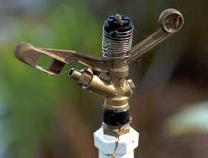 One of the many sprinklers the water the garden. One of the many sprinklers the water the garden.