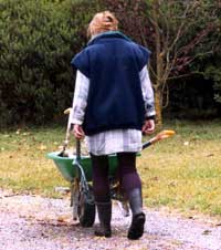 aubergine thermal legs, navy sleeveless fleece with wheelbarrow green trim... aubergine thermal legs, navy sleeveless fleece with wheelbarrow green trim...